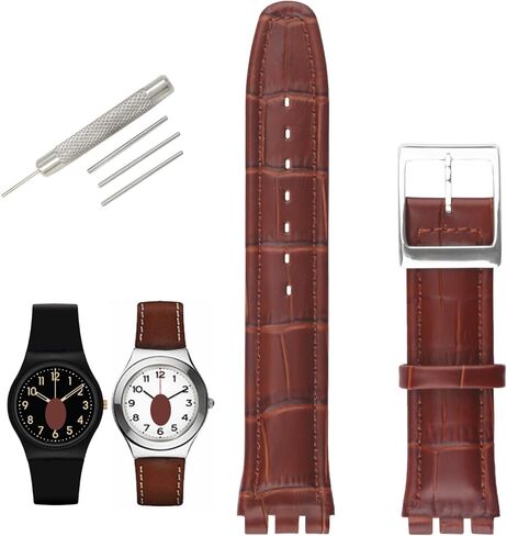 Compatible for 17mm 19mm Swatch women Bamboo Grain Cow Leather Watch Band Replacement for Wirstband Strap men Bracelet watch parts in Saudi Arabia