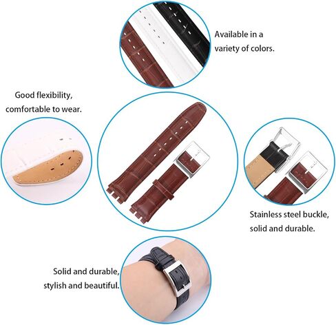 Compatible for 17mm 19mm Swatch women Bamboo Grain Cow Leather Watch Band Replacement for Wirstband Strap men Bracelet watch parts in Saudi Arabia
