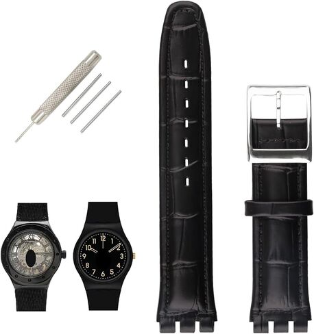 Compatible for 17mm 19mm Swatch women Bamboo Grain Cow Leather Watch Band Replacement for Wirstband Strap men Bracelet watch parts in Saudi Arabia