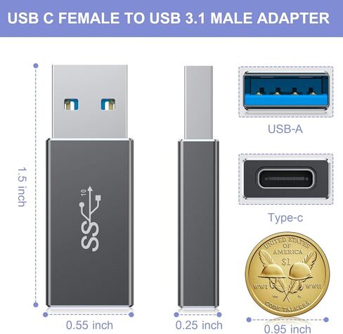 محول Basesailor USB C أنثى إلى USB 3.0 ذكر 3 حزم، موصل كابل 5 جيجابت في الثانية GEN 1 نوع A لشاحن MagSafe، iPhone 13 14 15 16 Pro Max، SE، iPad 8 9 10 Air 4 5 Mini 6، AirPods، Samsung Galaxy S24 S23 S22 in Kuwait
