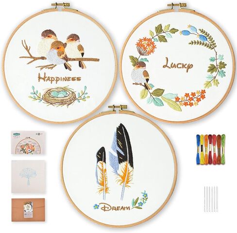 3 Piece Embroidery Kit,Beginner Crochet Kit with Embroidery Pattern Embroidery Hoop,Cross Stitch Kit,Adult Crochet Kit,Hand Embroidery Kit,Arts and Crafts for Adults in Saudi Arabia