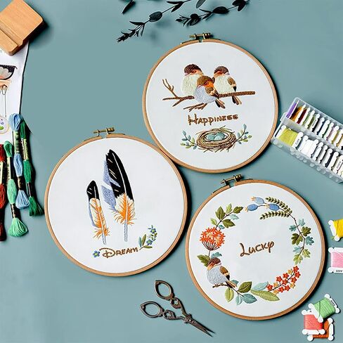 3 Piece Embroidery Kit,Beginner Crochet Kit with Embroidery Pattern Embroidery Hoop,Cross Stitch Kit,Adult Crochet Kit,Hand Embroidery Kit,Arts and Crafts for Adults in Saudi Arabia