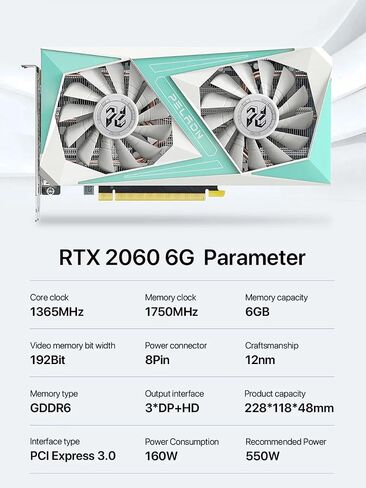 بطاقة رسومات الألعاب NVIDIA GeForce RTX 2060 6GB GDDR6 تتفوق على RTX 3050 وGTX 1660 Super و2X GT 1650 3xDP HDMI 1820 Cuda Core/Boost 1365/1680 ميجاهرتز الذاكرة 1750 ميجاهرتز 192 بت in Saudi Arabia