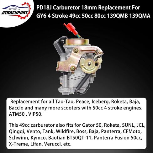 PD18J Carburetor 18mm Replacement for GY6 49cc 50cc 80cc 139QMB 139QMA 4 Stroke Moped Engine for Taotao Kymco Scooter with Fuel Filter Spark Plug Intake Manifold in Saudi Arabia