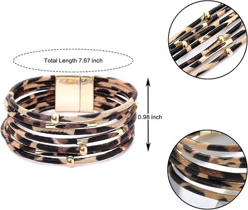 سوار جلدي متعدد الطبقات من Tatibana، سوار بوهو ليوبارد متعدد الطبقات من الجلد، أساور ذهبية مطرزة بالخرز وقابلة للتكديس مجوهرات in Kuwait