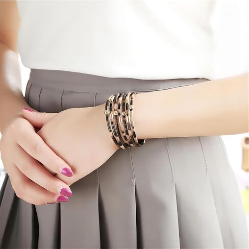 سوار جلدي متعدد الطبقات من Tatibana، سوار بوهو ليوبارد متعدد الطبقات من الجلد، أساور ذهبية مطرزة بالخرز وقابلة للتكديس مجوهرات in Kuwait