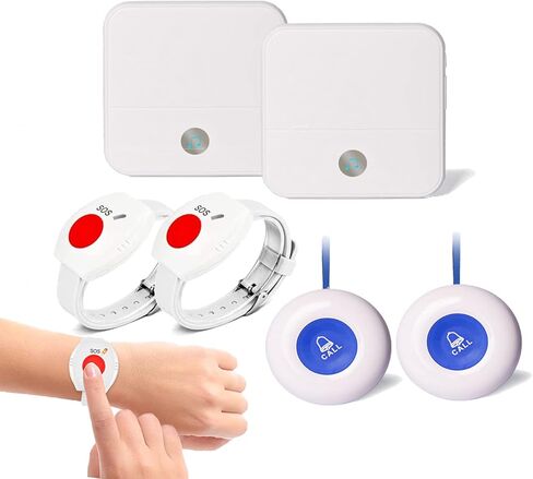 جهاز النداء اللاسلكي لمقدمي الرعاية، زر الاتصال، نظام تنبيه المساعدة الشخصية للمرضى المنزليين، والممرضات، وكبار السن، وذوي الإعاقة، 2 جهاز استقبال، 4 أجهزة إرسال مقاومة للماء in Kuwait