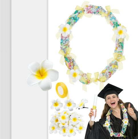 24 Set Graduation Candy Lei Making Kit Class of 2024 Hawaiian Lei Candy Lei Tubing Lei Bags Congrats Grad Lei Long Lei Ribbons Candy Dessert Filler for Party Graduate (Net Flower Style) in Saudi Arabia