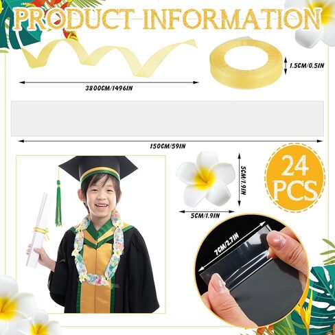 24 Set Graduation Candy Lei Making Kit Class of 2024 Hawaiian Lei Candy Lei Tubing Lei Bags Congrats Grad Lei Long Lei Ribbons Candy Dessert Filler for Party Graduate (Net Flower Style) in Saudi Arabia
