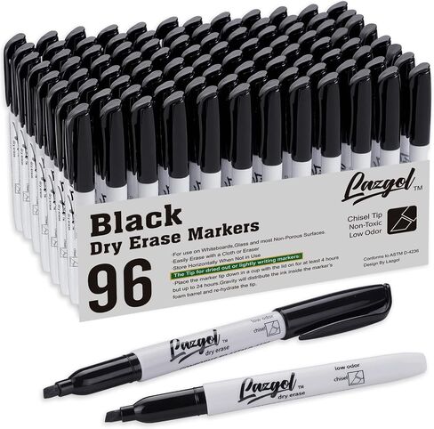 Dry Erase Markers Bulk, 96 Pack Black Dry Erase Markers Chisel Tip, Low Odor Whiteboard Markers for School, Office Supplies, Perfect for Writing on White Board, Mirror,Calender in Saudi Arabia