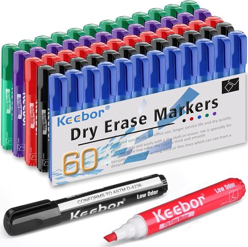 Dry Erase Markers Chisel Tip, Low Odor, Jumbo Whiteboard Marker pens Bulk, 60 Pack with 5 Colors, Office Series in Saudi Arabia