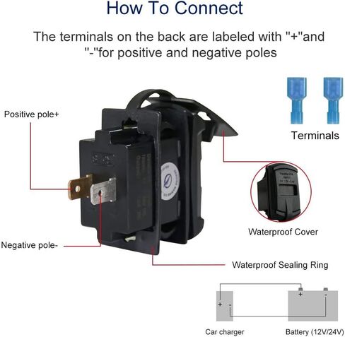 شاحن Switchtec QC 3.0 USB & Type C Rocker Switch Style Charger Blue Voltmeter للقوارب، Polaris، RZR 1000، Ranger، Mobile Home، RV، Can Am Spyders، Can Am Maverick، Can AM SxS، عربة الجولف، UTV in Kuwait