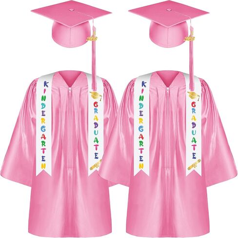 Zhanmai 2 Set 2024 Preschool and Kindergarten Graduation Gown Cap Tassel Set with 2024 Charm Printed Stole Sash for Kids in Saudi Arabia