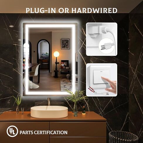 36x28 inch Bathroom Mirror, Lighted Vanity Mirror with Front and Back Lit, Stepless Dimmable&Colors LED Mirror with Double Strips, Anti-Fog, Memory, Waterproof(Horizontal/Vertical) in Saudi Arabia