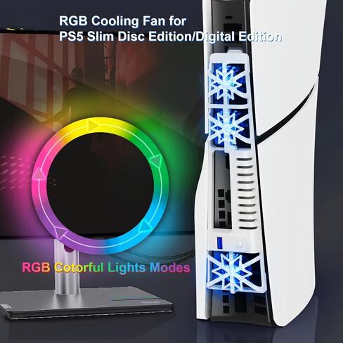 NANANINO PS5 Slim Cooling Fans, Cooling Fan for Playstation 5 Slim Disc Edition/Digital Edition with RGB Lighting and USB 3.0 Port in Saudi Arabia