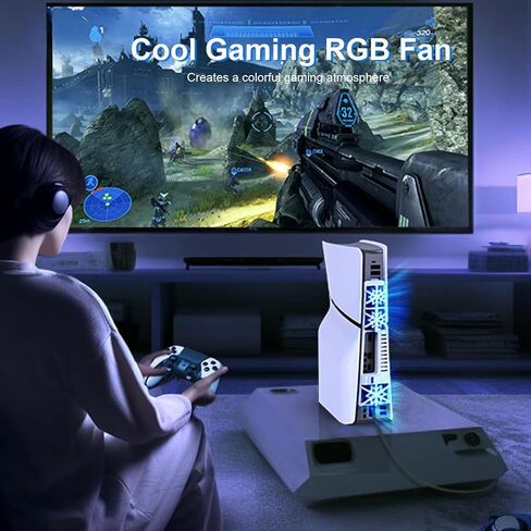 NANANINO PS5 Slim Cooling Fans, Cooling Fan for Playstation 5 Slim Disc Edition/Digital Edition with RGB Lighting and USB 3.0 Port in Saudi Arabia