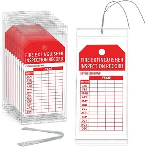 50 Fire Extinguisher Inspection Tag Plastic Cover 3.4 x 7.3 Inch Service Record Tags Fire Extinguisher Tamper Seal with Fire Tags and Iron Wire Resealable Waterproof for Indoor and Outdoor (50) in Kuwait