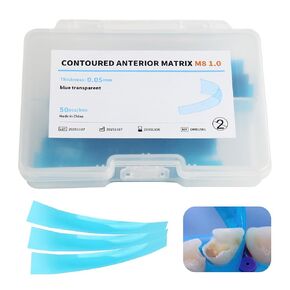 Dental Contoured Anterior Matrix Bands Resin Forming Strip Matrix Strips Length Blue Transparent Contoured Anterior Matrix M8 1.0 50 Pcs/Box in Kuwait