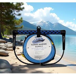 حبل Platinum Dyneema للتزلج والواكبورد - حبل سحب قابل للتعديل بطول 75 قدمًا - حبل قارب احترافي رفيع للغاية ومنخفض التمدد - مقبض عائم من مادة EVA مقاس 15 بوصة - تم تصميمه واختباره على بحيرة تاهو in Kuwait