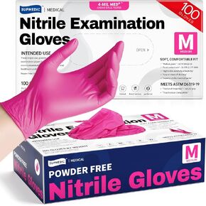 Nitrile Exam Gloves, 4 Mil 100 Pcs Powder-Free Latex-Free Cooking Food-Safe Disposable Medical Gloves, Rose Orchid in Kuwait