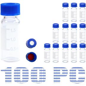 2ml Autosampler Vials, HPLC GC Vials Laboratory use,Clear, 9-425 Screw neck with PTFE/Silicone Septa, Writing Area and Graduations, 100-Pack in Saudi Arabia