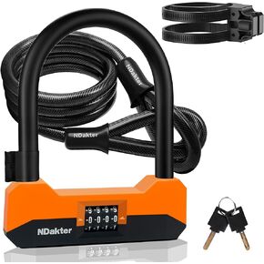 NDakter Bike Locks Heavy Duty Anti Theft, 18mm Bicycle Combo U Lock, 4-Digit Resettable Combination Lock with 5FT Steel Cable and Bracket, for Electric Scooter, Ebike, Motorcycle (Gray) in Kuwait