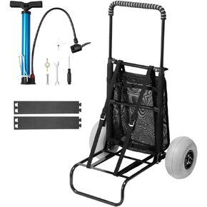 Beach Dolly with 9" Balloon Wheels, 20.1"x14.6" Cargo Deck, 165lb Capacity, Adjustable Handle (27.2-44.9"), Foldable Steel Cart for Sand & Grass in Kuwait