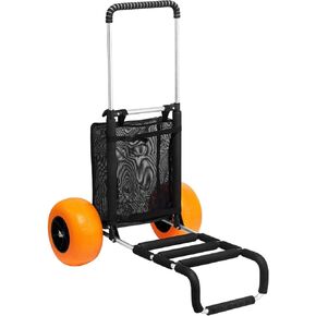 Beach Dolly with 12" Solid Plastic Wheels, 29.9"x15.4" Cargo Deck, 165lb Capacity, Adjustable 27-44.7" Height, Rust-Resistant Aluminum Folding Sand Cart for Beach, Camping, Fishing in Kuwait