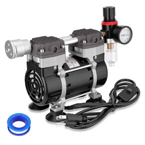 50L/Min Vacuum Pump 2 Holes Oilless Lab Pump with Switch Oil-Water Separator Pressure Gauge Connector Silencer Tape Rubber Feet for Laboratory Industry Home Low Noise and High Vacuum 110V 180w 60Hz in Kuwait