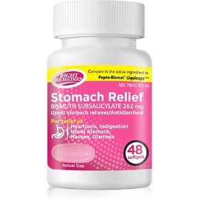 Upset Stomach Relief, Multi-Symptom Relief (48 Softgels), Bismuth Subsalicylate 262mg, Compare to the Active Ingredient in PEPTO-BISMOL® Liquidcaps in Kuwait