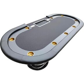 Poker Table for 10 Players Casino Games 96 inches Oval with Black Speed Cloth Racetrack, Metal Chips Tray, 2 Drop Boxes, Cup Holders in Kuwait