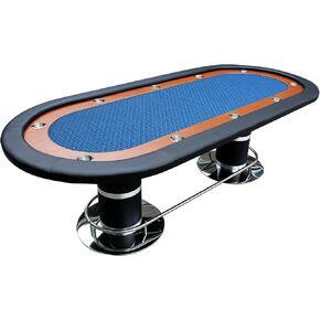 Poker Table for 10 Players Casino Style Games 96 inches with Speed Cloth Racetrack Playing Surface Pedestal Base, Blue in Kuwait