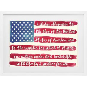 Stupell Industries 'Pledge Of Allegiance Flag Stripes', Framed Print Under Glass, White, 20 x 14 Inches, Easy to Hang and Sturdy, Made in USA, by Sophie 6 in Kuwait