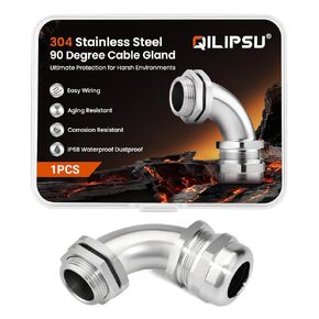 QILIPSU M25 304 Stainless Steel 90 Degree Cable Gland, IP68 Waterproof Right Angle Strain Relief for Electrical Enclosures, Outdoor Wiring and EV Charging in Kuwait