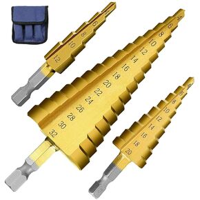 3pcs Metric Step Drill Bit, Hss Step Drill Bit Set High Speed Steel Step Bits Set (Metric 4-12mm, 4-20mm and 4-32 Mm) Cone Metal Drill Bits for Plastic, Wood, Stainless Steel Sheet Metal in Kuwait