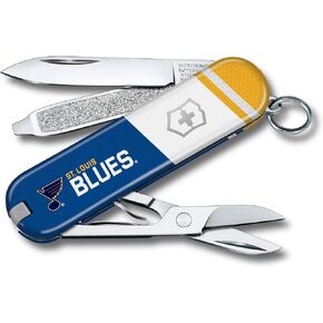 Victorinox Classic SD Swiss Army Knife – Compact 7 Function Swiss Made Pocket Knife with Small Blade, Screwdriver and Key Ring – St. Louis Blues in Kuwait