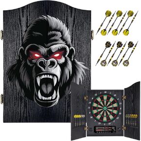 لوحة رمي السهام الإلكترونية، مجموعة خزانة لوحة رمي السهام المزخرفة للبالغين [12 * سهام ذات أطراف ناعمة برونزية] [وضع لعبة الكريكيت] - خزانة لوح رمي السهام الكهربائية الخشبية لغرف الألعاب العائلية - غوريلا in Kuwait