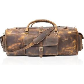 Tuzech 24 Inch Leather Duffle Bag for Men & Women, Vintage Leather Travel Weekender Bag, Large Handmade Leather Gym & Overnight Bag with Shoulder Strap in Kuwait