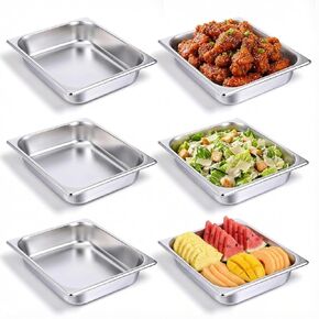 6 Pack Half Size Hotel Pans, 2.5 Inch Deep 1/2 Size Stainless Steel Steam Table Pans Half Pan Chafing Dishes for Buffet, Warmer Breading Trays Batter Pans for Hotel Party Catering Supplies in Kuwait