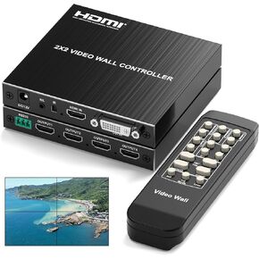 2x2 HDMI Video Wall Controller, Ultra HD 4K DVI TV Wall Processor, 1 in 4 Out, 180° Rotating, Edge Blending, RS232 & IR Remote Control for Projector Computer Monitor Gaming in Kuwait