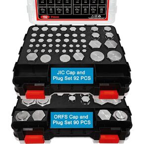 182 PCS JIC and ORFS Master Industrial Hydraulic Cap and Plug Hose Tube and Pipe Fitting Kit Cap and Plug Kit with 45 PCS O-Ring Seals, Black Double Sided Organizer in Saudi Arabia
