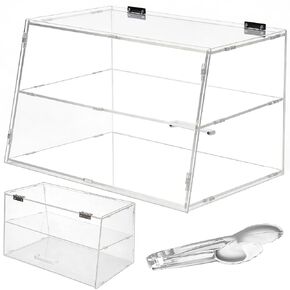 2 Tier Acrylic Food Display Case for Countertop Pastry Display case with Lift-Up Rear Door -Keep Donuts, Bagels, Cakes & Cookies Fresh in Saudi Arabia