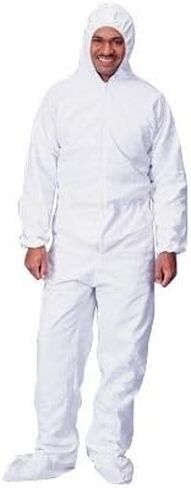 7414 Disposable Coverall Attached Hood & Boots, Elastic Wrist Cuff Ankle, White, Medium (Pack of Each) in Kuwait