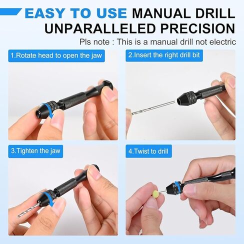 1PCS Micro Drill Bit Set, Pin Vise Hand Drill Manual Jewelry Micro Rotary Craft for Jewelry Making, Resin, Wood, Plastic in Saudi Arabia