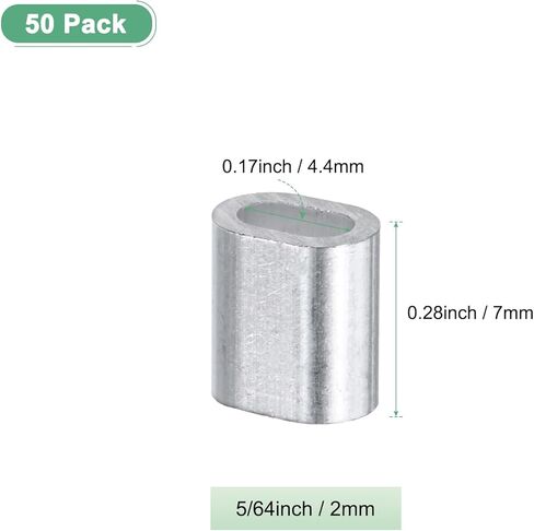 50-Pack Aluminum Crimping Loop Sleeves, 2mm 5/64" Single Round Barrel Wire Rope Sleeves Cable Ferrule for Wire Rope/Cables Crimping Loop Sleeve in Saudi Arabia