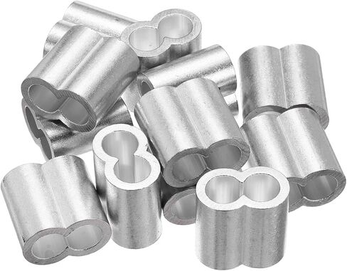 uxcell 1/2"(12mm) Aluminum Crimping Loop Sleeve, Double Hole Cable Ferrule for Wire Rope, Silver 12Pcs in Saudi Arabia