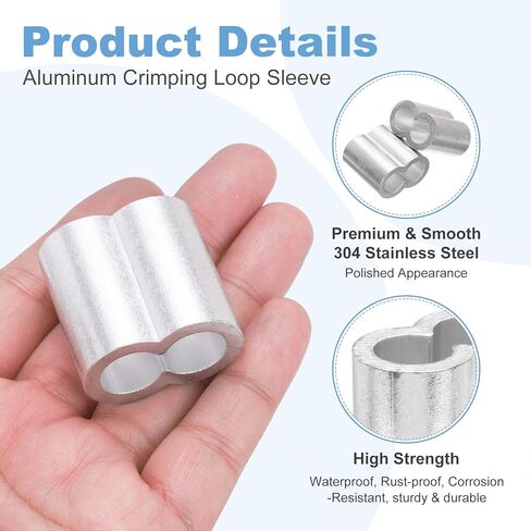 uxcell 1/2"(12mm) Aluminum Crimping Loop Sleeve, Double Hole Cable Ferrule for Wire Rope, Silver 12Pcs in Saudi Arabia