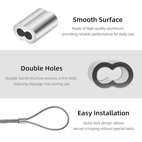 3/16 بوصة (50 قطعة) أكمام من سلك الألومنيوم، أكمام دائرية مجعدة لكابل بقطر 5 مم وحبل سلكي، حلقة كابل ذات أكمام مجعدة مزدوجة الأسطوانية للاستخدام بنفسك، وصيد الأسماك، والمنزل والحرف اليدوية in Kuwait