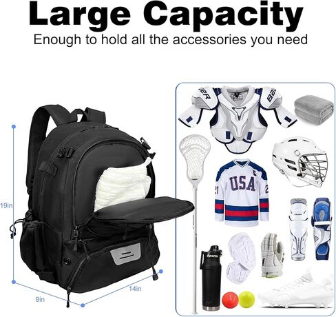 Lacrosse Backpack Field Hockey Equipment Bag,2 Stick Holders,Helmet Holder&Separate Ventilated Shoe Compartment Holds All Lacrosse Gear,Ergonomic Comfort Waterproof Durable for Youth Men Women in Saudi Arabia