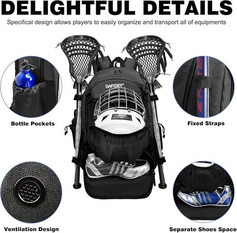 Lacrosse Backpack Field Hockey Equipment Bag,2 Stick Holders,Helmet Holder&Separate Ventilated Shoe Compartment Holds All Lacrosse Gear,Ergonomic Comfort Waterproof Durable for Youth Men Women in Saudi Arabia